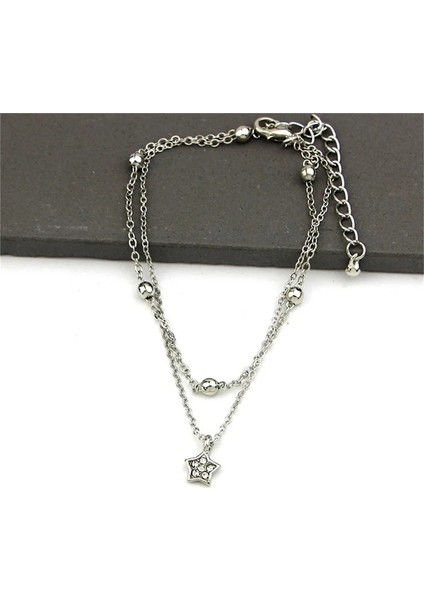 S054 Boho Ilk Halhal Kalp Infinity Gümüş Renk Ayak Bileği Bilezik Bacak Zinciri Üzerinde Yıldız Halhal Kadınlar Için Ayak Bileği Plaj Ayak Takı (Yurt Dışından)