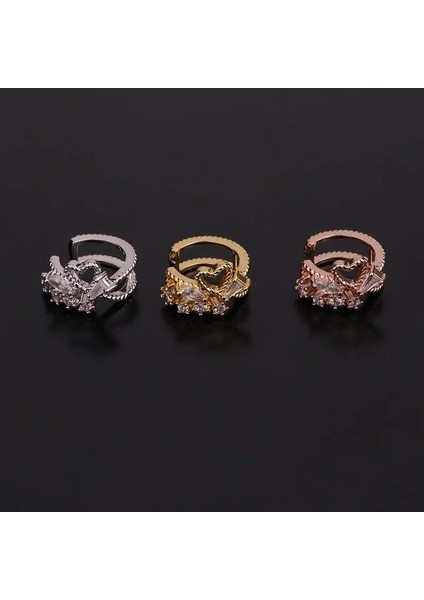 C Altın Rengi Rystal Heart Kulak Manşet Cz Saplama Küpe Kadınlar Için Sahte Piercing Helix Kıkırdak Tragus Yüzük Kulak Manşet Delici Olmayan Kulak Klipleri (Yurt Dışından)