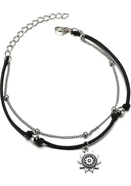 S087 Kadınlar Için Vintage Çoklu Katmanlar Halhal Sıyah Güneş Kolye Charms Halat Zincir Plaj Yaz Ayak Bileği Bilezik Mücevher (Yurt Dışından) modelleri