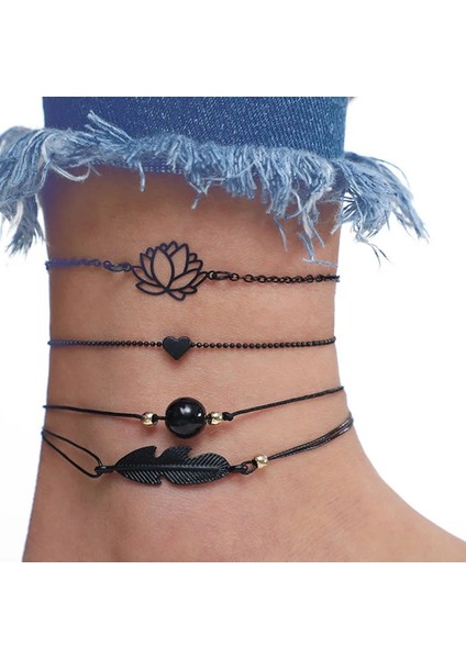 4 Adet AB10024 4 Adet Yeni Siyah Tüy Lotus Halhal Kadınlar Için Moda Kalp Charm Boho Bilezik Kadınlar Için Bilek Zinciri Bilezikler Parti Takı (Yurt Dışından) fiyatları