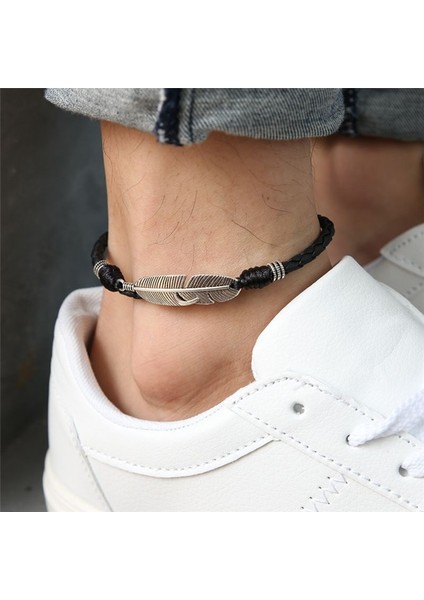 Kırmızı 1 Adet Boho El Yapımı Adam Tüy Deri Halat Halhal Barefoot Sandal Plaj Takı Gadget Erkekler (Yurt Dışından) modelleri