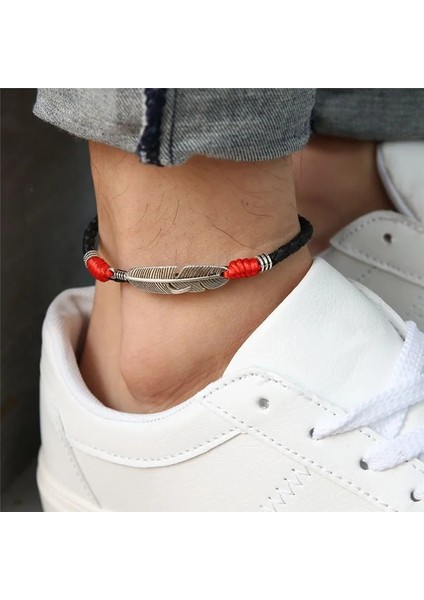 Kırmızı 1 Adet Boho El Yapımı Adam Tüy Deri Halat Halhal Barefoot Sandal Plaj Takı Gadget Erkekler (Yurt Dışından) fırsatları