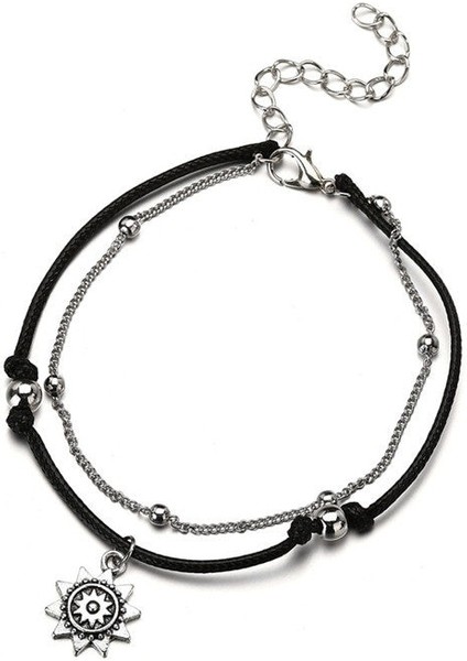 S119BAI Kadınlar Için Vintage Çoklu Katmanlar Halhal Sıyah Güneş Kolye Charms Halat Zincir Plaj Yaz Ayak Bileği Bilezik Mücevher (Yurt Dışından) fırsatları