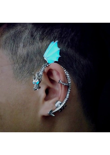 Gümüş Rengi Gotik Punk Ejderha Kulak Manşetleri Küpe Takı Vintage Işıltılı Klipsli Küpe Kadınlar Için Piercing Kulak Olmadan (Yurt Dışından)