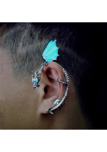 Gümüş Rengi Gotik Punk Ejderha Kulak Manşetleri Küpe Takı Vintage Işıltılı Klipsli Küpe Kadınlar Için Piercing Kulak Olmadan (Yurt Dışından)