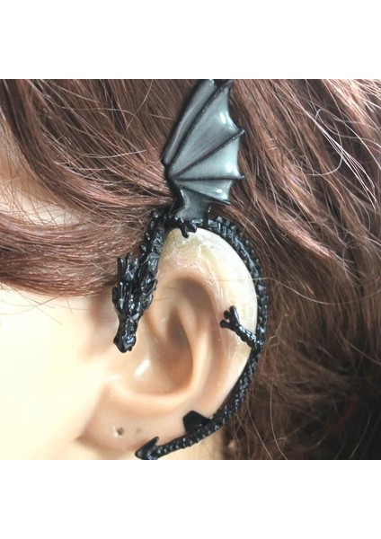 Gümüş Rengi Gotik Punk Ejderha Kulak Manşetleri Küpe Takı Vintage Işıltılı Klipsli Küpe Kadınlar Için Piercing Kulak Olmadan (Yurt Dışından)