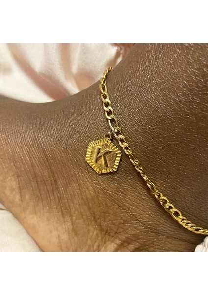 P A-Z Alfabe Mektubu Halhal Altıgen Kadınlar Için Ilk Bilezikler Moda Ayak Takı Altın Renk Bakır Ayak Zinciri Hediyeler (Yurt Dışından) fiyatları