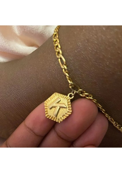 P A-Z Alfabe Mektubu Halhal Altıgen Kadınlar Için Ilk Bilezikler Moda Ayak Takı Altın Renk Bakır Ayak Zinciri Hediyeler (Yurt Dışından) modelleri