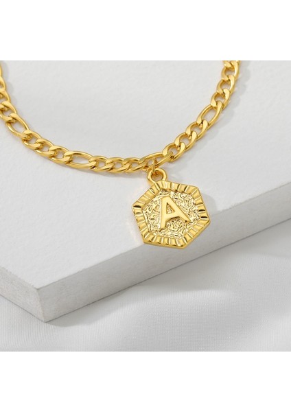 P A-Z Alfabe Mektubu Halhal Altıgen Kadınlar Için Ilk Bilezikler Moda Ayak Takı Altın Renk Bakır Ayak Zinciri Hediyeler (Yurt Dışından) indirimleri