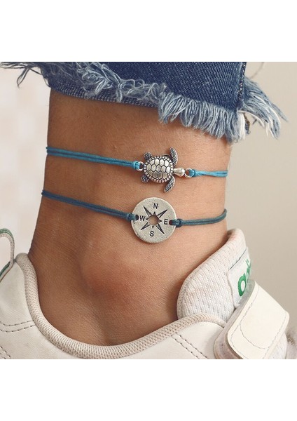 No.7 Boyutu Boho Ayarlanabilir Halhal Antik Deniz Kaplumbağası Hayvan Charm Boncuk Zincir Halhal Kadın Yaz Plaj Sandalet Ayak Bileği Bilezik (Yurt Dışından)