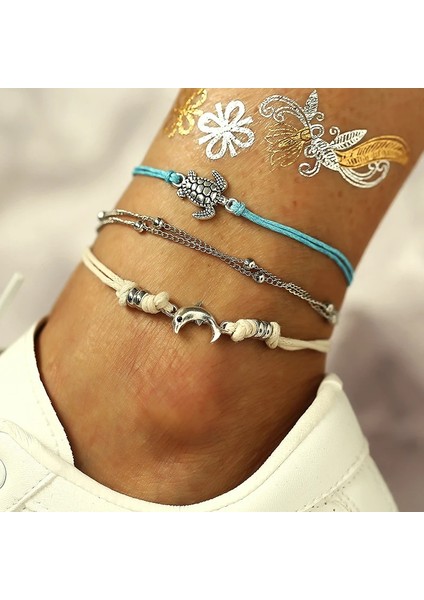 No.7 Boyutu Boho Ayarlanabilir Halhal Antik Deniz Kaplumbağası Hayvan Charm Boncuk Zincir Halhal Kadın Yaz Plaj Sandalet Ayak Bileği Bilezik (Yurt Dışından) fırsatları