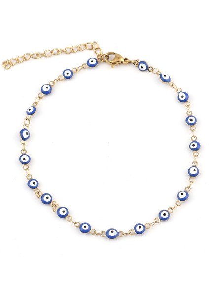 Altın Mavi Paslanmaz Çelik Halhal Emaye Yuvarlak Nazar Halhal Bilezikler Kadınlar Için Erkek Yaz Takı Hediyeler 23 cm (9 ") Uzun, 1 Parça (Yurt Dışından)