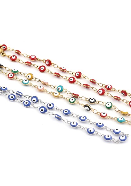 Altın Mavi Paslanmaz Çelik Halhal Emaye Yuvarlak Nazar Halhal Bilezikler Kadınlar Için Erkek Yaz Takı Hediyeler 23 cm (9 ") Uzun, 1 Parça (Yurt Dışından) modelleri