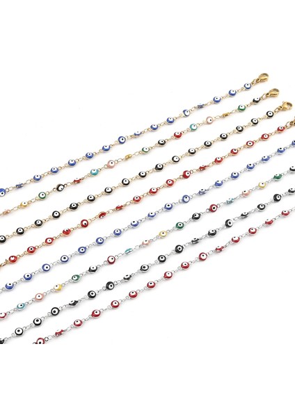 Altın Mavi Paslanmaz Çelik Halhal Emaye Yuvarlak Nazar Halhal Bilezikler Kadınlar Için Erkek Yaz Takı Hediyeler 23 cm (9 ") Uzun, 1 Parça (Yurt Dışından) indirimleri