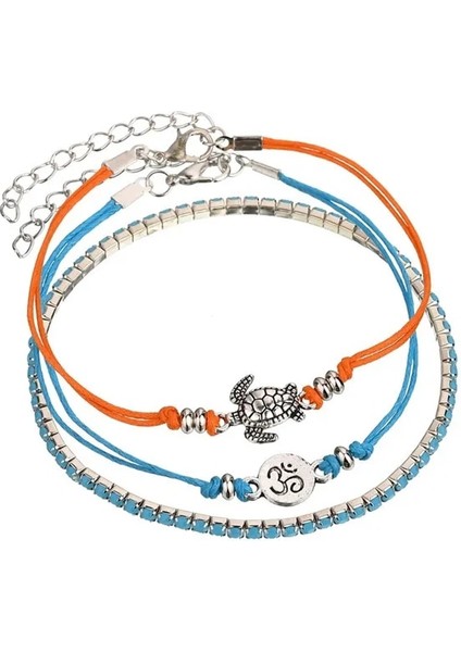 NO.50176 Beden Wukalo Et Vintage Çiçek Halhal Kadınlar Için Kaplumbağa Charm Halhal Seti Yaz Halat Ayak Bileği Bilezik Bacak Plaj Ayak Takı (Yurt Dışından)
