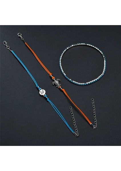 NO.50176 Beden Wukalo Et Vintage Çiçek Halhal Kadınlar Için Kaplumbağa Charm Halhal Seti Yaz Halat Ayak Bileği Bilezik Bacak Plaj Ayak Takı (Yurt Dışından)