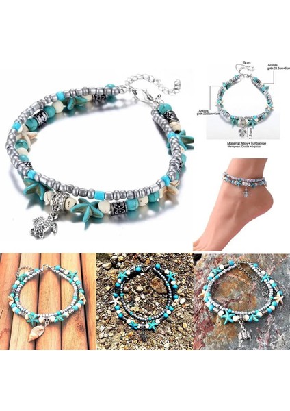 D Vintage Kabuk Boncuk Denizyıldızı Kaplumbağa Halhal Kadınlar Için El Yapımı Boncuklu Ayak Bileği Bilezik Ayak Takı Bilezik Cheville Femme (Yurt Dışından)