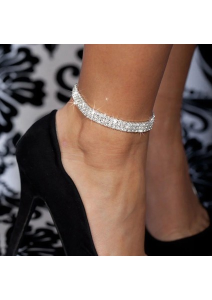 No.5 Boyutu 2021 Yeni Moda Gümüş Renk Sıkı Satırlar Bilezik Halhal Ayak Bileği Zinciri Rhinestones Ayak Takı Kristal Bilezik (Yurt Dışından)