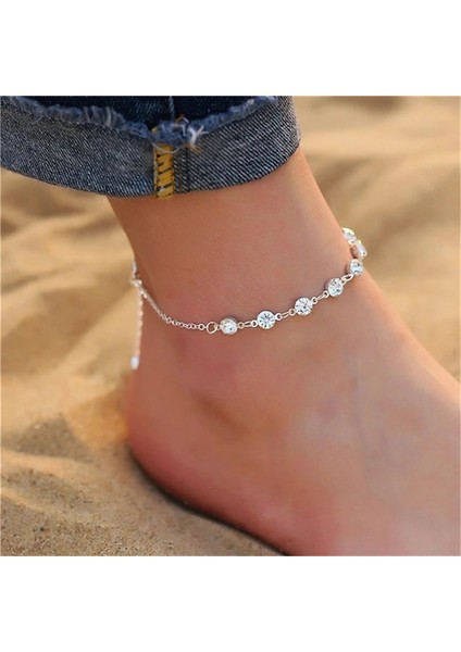 Gümüş Rengi Şık Minimalist Kristal Halhal Parlak Metal Halhal Kadın's Halhal Bileklik Bacakta Aksesuarlar Mücevher Uyumluluk Kadın Parti (Yurt Dışından) fiyatları