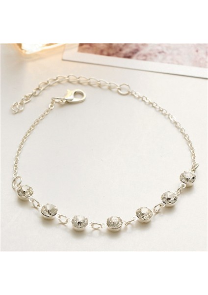 Gümüş Rengi Şık Minimalist Kristal Halhal Parlak Metal Halhal Kadın's Halhal Bileklik Bacakta Aksesuarlar Mücevher Uyumluluk Kadın Parti (Yurt Dışından) fırsatları