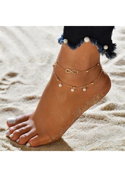 NO.50160 Beden Boho Altın Renk Yıldız Sonsuzluk Halhal Moda Çok Katmanlı Ayak Zinciri Kadınlar Için Yeni Simüle Inci Halhal Bilezik Plaj Takı (Yurt Dışından) modelleri