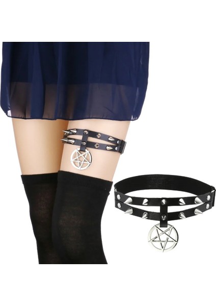 Beyaz Punk Spike Pentagram Bacak Jartiyer Kemer Perçinler Uyluk Koşum Kadın Kız Goth Cosplay Aksesuarları Harajuku Moda Takı (Yurt Dışından) fiyatları
