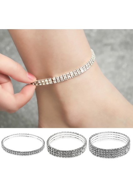 3 Sıra Elmas Taklidi 1 Adet Rhinestone Etnik Ayak Bileği Gerilebilir Parlak Ayak Zincirleri Parti Bilezik Punk Halhal Takı Aksesuarları Sıcak Satış (Yurt Dışından) modelleri