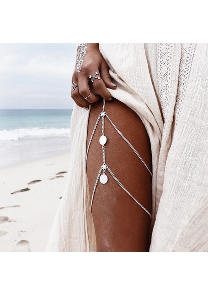 Şerit Bacak Zinciri Halhal Püskül Çok Katmanlı Sikke Elastik Bacak Kız Kadın Koşum Goth Aksesuarları Siyah Gotik Sikke Punk Halhal Uyluk (Yurt Dışından)