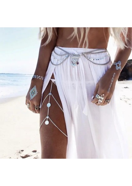 Şerit Bacak Zinciri Halhal Püskül Çok Katmanlı Sikke Elastik Bacak Kız Kadın Koşum Goth Aksesuarları Siyah Gotik Sikke Punk Halhal Uyluk (Yurt Dışından) indirimleri