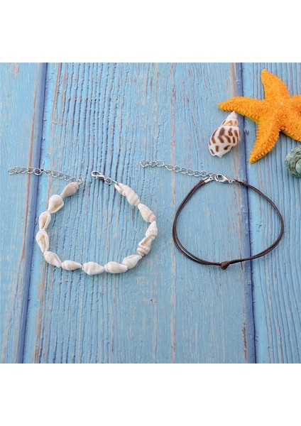 NO.60070 Beden Newbuy Halhal Kadınlar Için Kabuk Ayak Takı Yaz Plaj Yalınayak Bilezik Ayak Bileği Üzerinde Bacak Ayak Bileği Kayışı Bohem Aksesuarları (Yurt Dışından)