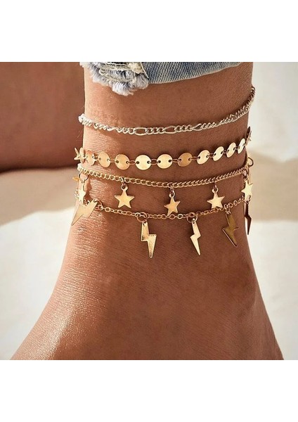 OV50333 Bohem Altın Renk Yıldız Halhal Kadın Vintage El Yapımı Püskül Boncuk Halhal Ayak Bileği Bilezik Bacak Ayak Bilezik Plaj Takı (Yurt Dışından) fırsatları