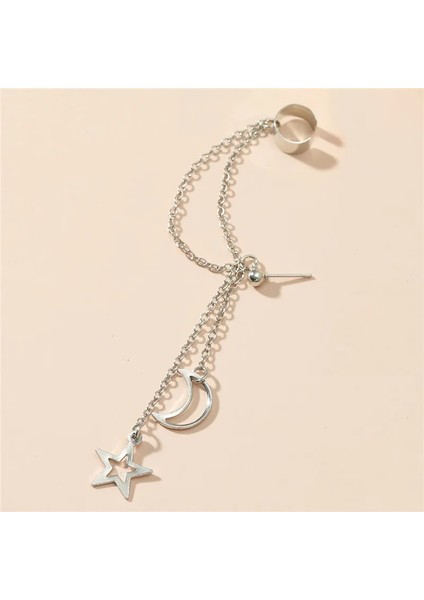 NO.64296 Beden Vagzeb Fashion Moon Yıldız Klipsli Küpe Kulak Kancası Altın Gümüş Renk Kulak Clain Kadınlar Için Çift Deldi Küpe (Yurt Dışından) fırsatları