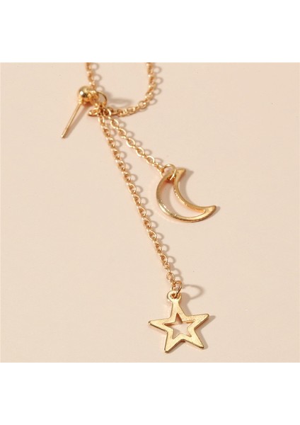 NO.64296 Beden Vagzeb Fashion Moon Yıldız Klipsli Küpe Kulak Kancası Altın Gümüş Renk Kulak Clain Kadınlar Için Çift Deldi Küpe (Yurt Dışından) indirimleri