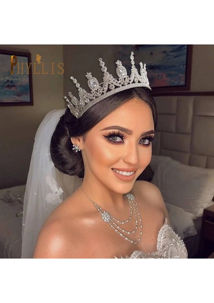 A58-S A213 Zirkon Düğün Yuvarlak Taç Lüks Diadem Kafa Taklidi Başlığı Gelin Şapkalar Kral Tiaras Prenses Saç Jewerly (Yurt Dışından) modelleri