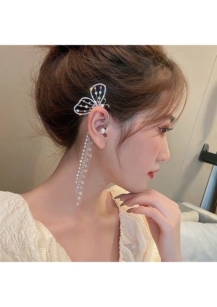 B3 Ark Kulak Asılı Klip Kadınlar Kızlar Için Kulak Klipleri Takı Zarif Kelebek Küpe Hiçbir Piercing Kulak Manşet Rhinestone Püskül Küpe (Yurt Dışından) modelleri