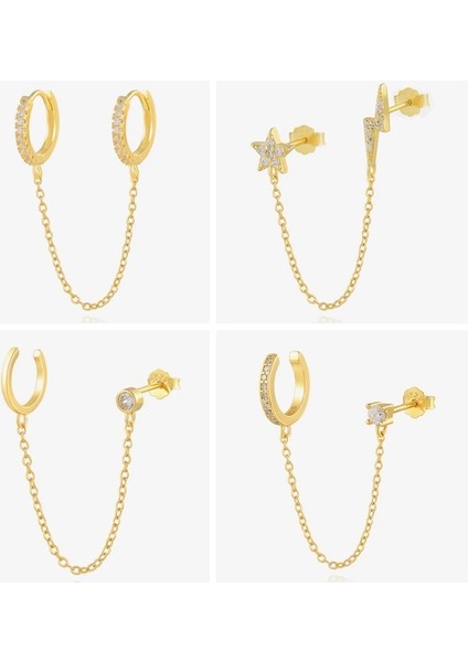 Altın Roxı Moda Çift Piercing Küpe Wometerling Gümüş Sahte Kıkırdak Küpe Brincos Yıldırım Yuvarlak Yıldız Takı (Yurt Dışından) fırsatları