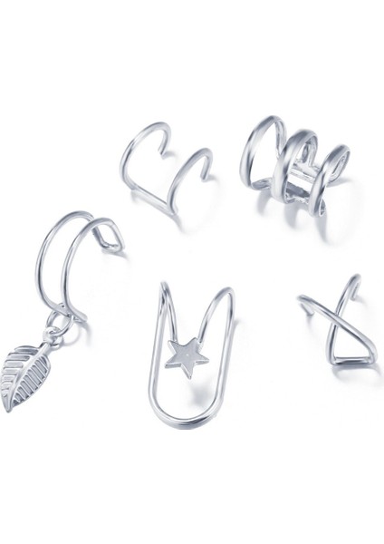 5 Adet Gümüş Et Vintage Püskül Altın Renk Kulak Manşetleri Yaprak Klip Küpe Kadın Dağcılar Için Hiçbir Piercing Sahte Kıkırdak Küpe Takı (Yurt Dışından)