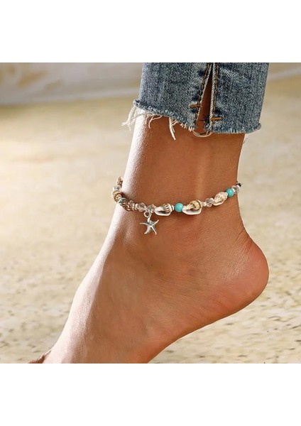 S119BAI Vintage Kabuk Boncuk Denizyıldızı Kaplumbağa Halhal Kadınlar Için El Yapımı Boncuklu Ayak Bileği Bilezik Ayak Takı Bilezik Cheville Femme (Yurt Dışından) fırsatları