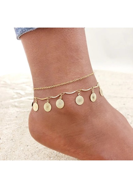JC-048G 58G Kadınlar Altın Ton Paslanmaz Çelik Zincir Halhal, Et Plaj Yalınayak Ayak Takı, Bacak Zinciri Ayak Bileği Bayan Tatil Hediyeleri (Yurt Dışından)