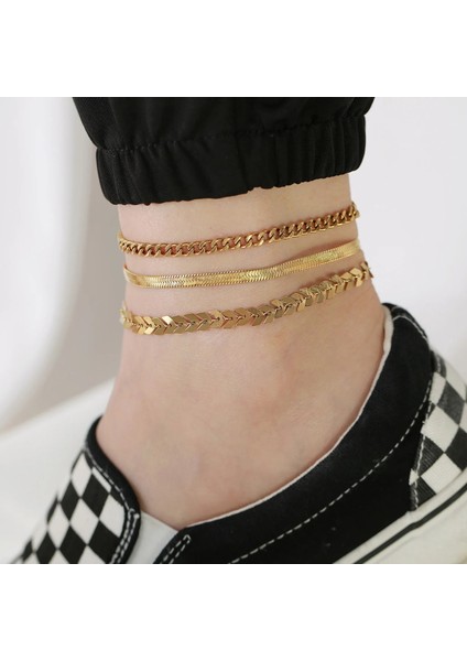 JC-048G 58G Kadınlar Altın Ton Paslanmaz Çelik Zincir Halhal, Et Plaj Yalınayak Ayak Takı, Bacak Zinciri Ayak Bileği Bayan Tatil Hediyeleri (Yurt Dışından) fiyatları