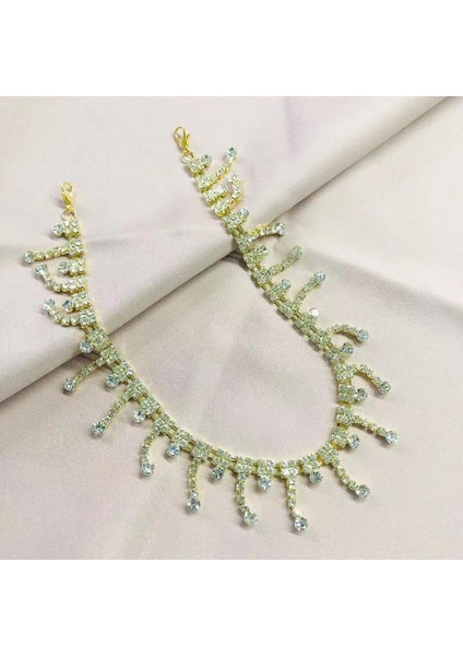 Açık Sarı Altın Rengi Moda Trendi Bling Rhinestone Dantel Püskül Kolye Ayakkabı Zinciri Aksesuarları Kadın Lüks Kristal Ayak Zinciri Spor Ayakkabı Aksesuarı (Yurt Dışından)