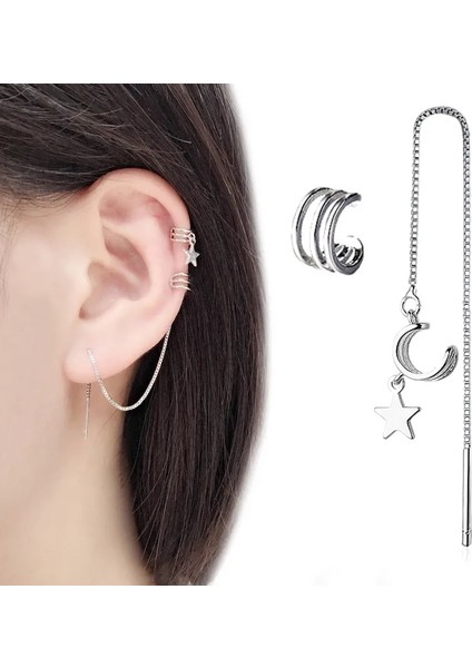 No.2 Boyutu Yeni Kulak Manşet Klip Zincir Küpe Kadınlar Için Yıldız Püskül Klips Küpe Moda Kore Gümüş Renk Takı Femme Earcuff (Yurt Dışından) fiyatları
