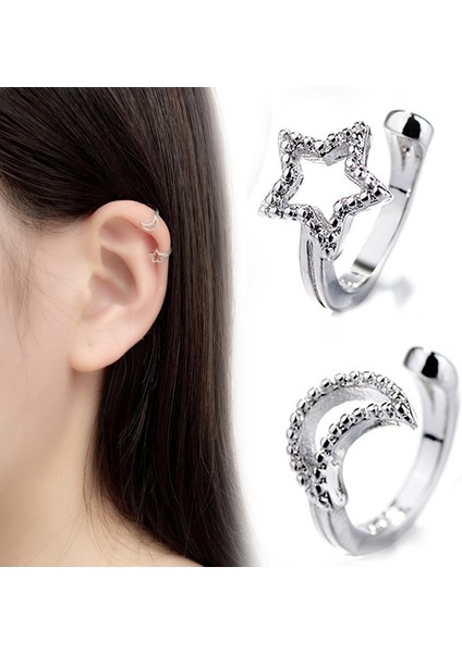No.2 Boyutu Yeni Kulak Manşet Klip Zincir Küpe Kadınlar Için Yıldız Püskül Klips Küpe Moda Kore Gümüş Renk Takı Femme Earcuff (Yurt Dışından) modelleri