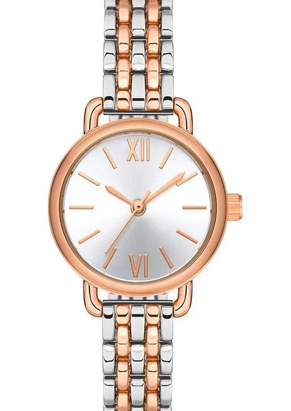 Gümüş Kaplama Rose Gold Detay Roma Rakamlı Kadın Kol Saati