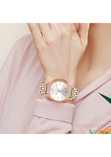 Gümüş Kaplama Rose Gold Detay Roma Rakamlı Kadın Kol Saati modelleri
