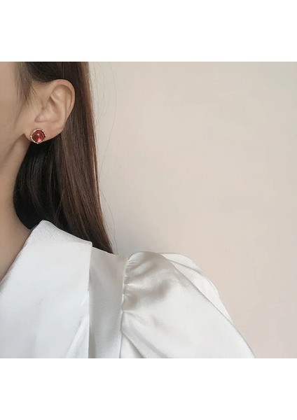 Delinmiş Kulaklar 2020 Yeni Moda Li Avrupa Barok Retro Saray Tarzı Küçük Kan Kırmızı Yuvarlak Taş Küpe Olmayan Piercing Küpe Delik Yok (Yurt Dışından)