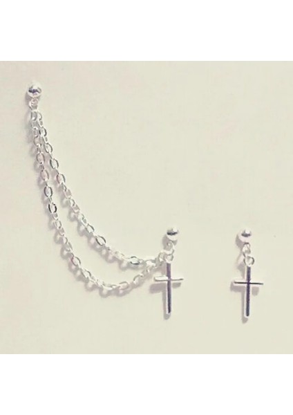 A1 Çapraz ve Minik Kalp Charm Kıkırdak Zincir Küpe (Yurt Dışından)