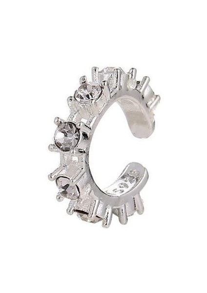 09 Gümüş Çift U-Şekilli Kulak Kristal Klip Küpe Kadınlar Için Yeni Metal Zirkon Küpe Takı Kore Basit Çift Hat Kulak Klip Küpe (Yurt Dışından)
