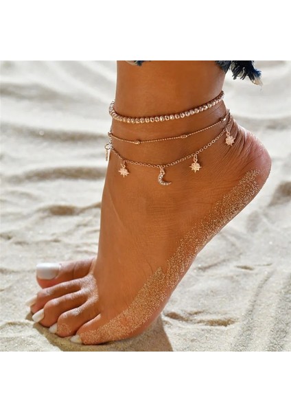 NO.50161 Beden Modyle Ayak Bileği Bilezik Seti Boho Takı Zincirleri Infinity Yuvarlak Charm Bilezikler Altın Kadınlar Bakır Metal Kadınlar Için Halhal Ayak (Yurt Dışından)