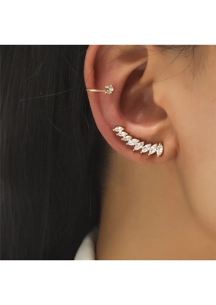 8'i Ayarla Bohemian No Piercing Kristal Rhinestone Kulak Manşet Wrap Yaprak Klip Küpe Kadınlar Için Kız Trendy Küpe Takı Bijoux (Yurt Dışından)